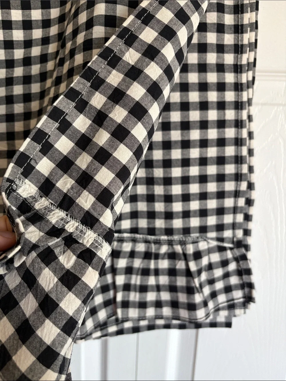 TOP SHEET ONLY Black & White Gingham Ruffled Country Style Flat Sheet 81x96”